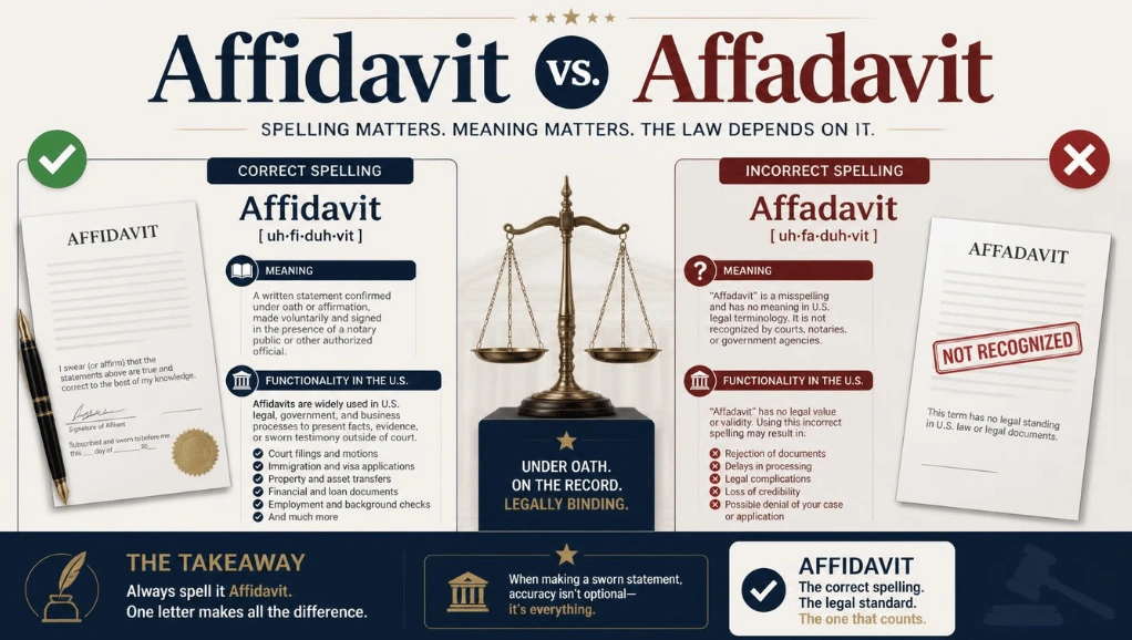 Affidavit: The Correct Spelling, Legal Meaning, Uses, Notarization Requirements, Differences From Declarations,